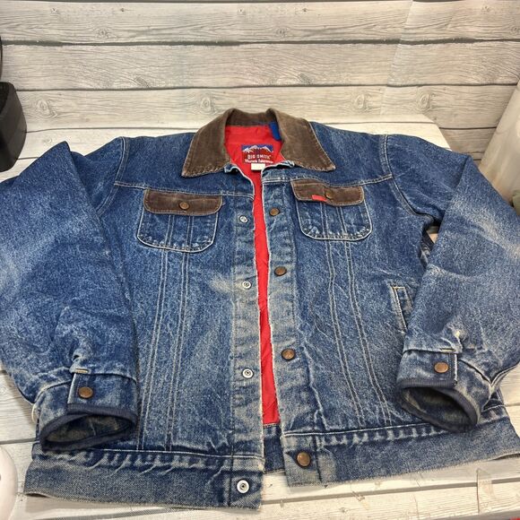 Vintage Big Smith Mens Quilt Lined Denim Distress Jacket Corduroy Collar L? - Picture 1 of 16